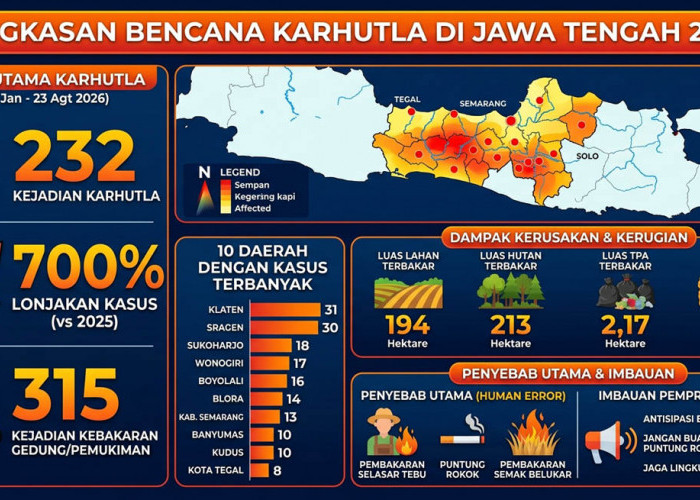 Kasus Karhutla Jawa Tengah 2026 Melonjak 700 Persen, Kota Tegal Masuk Deretan Terbanyak