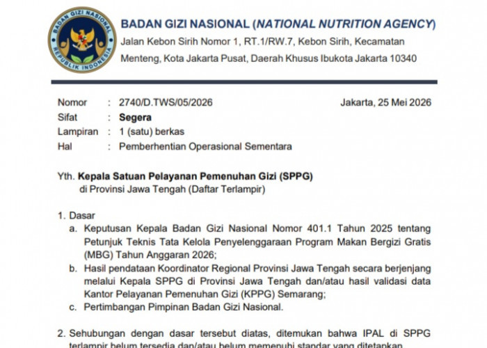 IPAL Tak Sesuai Standar, BGN Hentikan 386 SPPG di Jawa Tengah, 11 Diantaranya di Pemalang