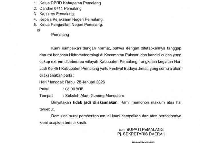 Festival Budaya Jimat Hari Jadi ke-451 Pemalang Dibatalkan, Ini Alasannya