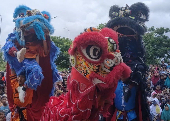 Mampir di Rest Area Tol Brebes, Pemudik Dihibur Atraksi Barongsai