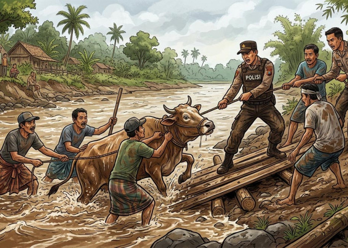 Ikatan Terlepas, Sapi Kurban di Pemalang Kecemplung Sungai Krasak, Evakuasi Berlangsung Dramatis