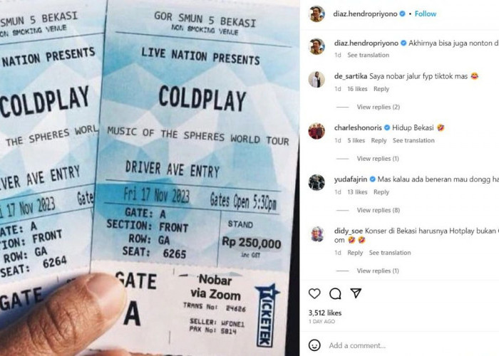 Viral! Ipar Eks Panglima TNI Pamer Tiket Konser Coldplay Rp250 Ribu, Netizen: Mau Dong